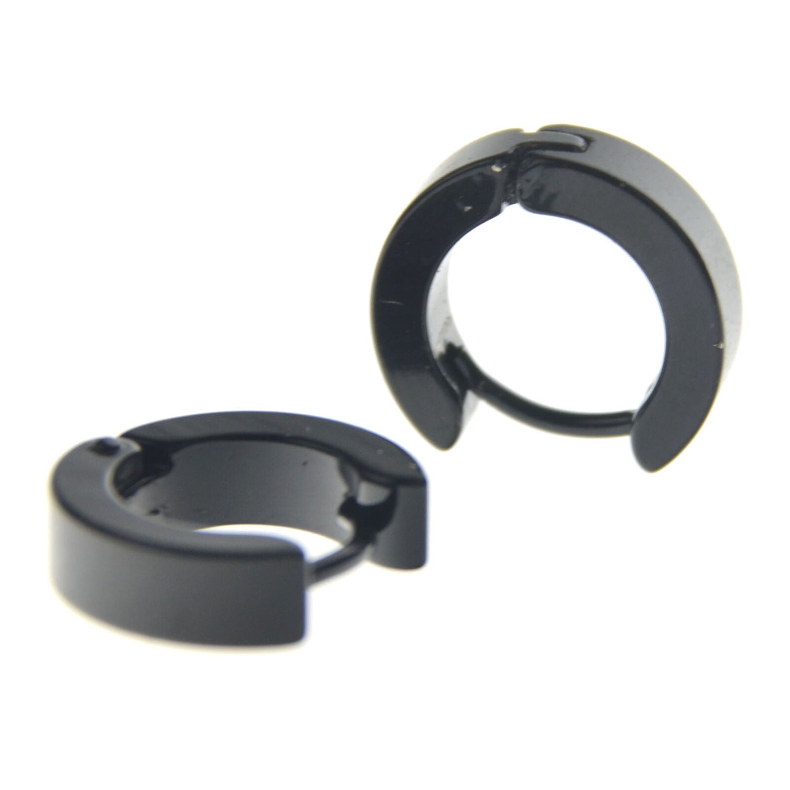 New 1 Pair Men's Stainless Steel Black Hoop Hinged Huggie Earrings Stud