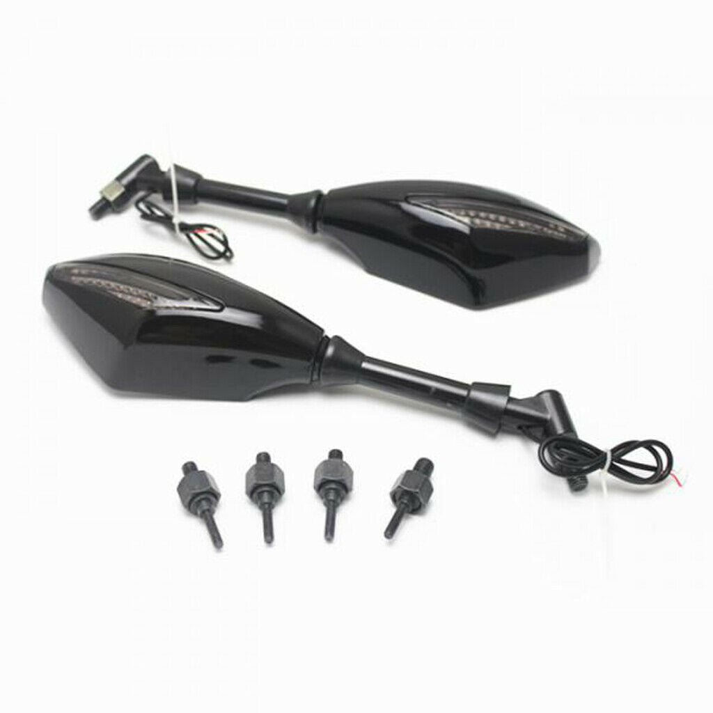 1 Pair Motorcycle Rear View Side Mirrors With Turn Light Screw Adapters