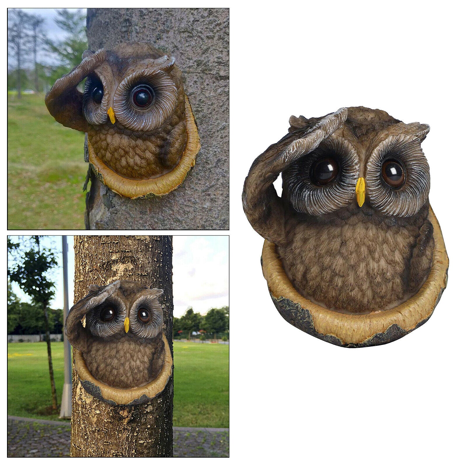 Realistic Owl Tree Hugger Art Outdoor Statues Tree Sculpture Garden Warming