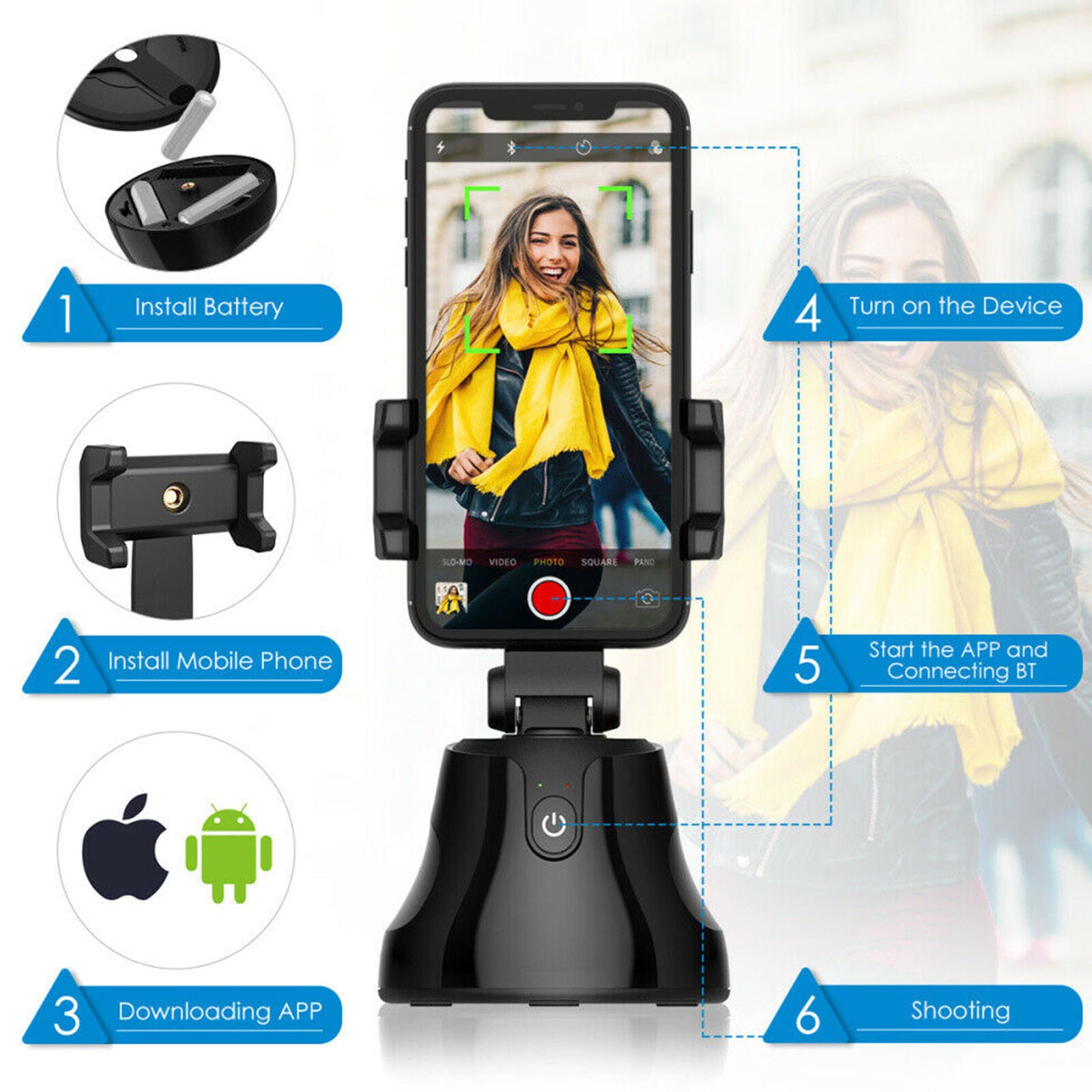 360 Rotation Smart Shooting Selfie Stick Auto Face Object Tracking Phone Holder