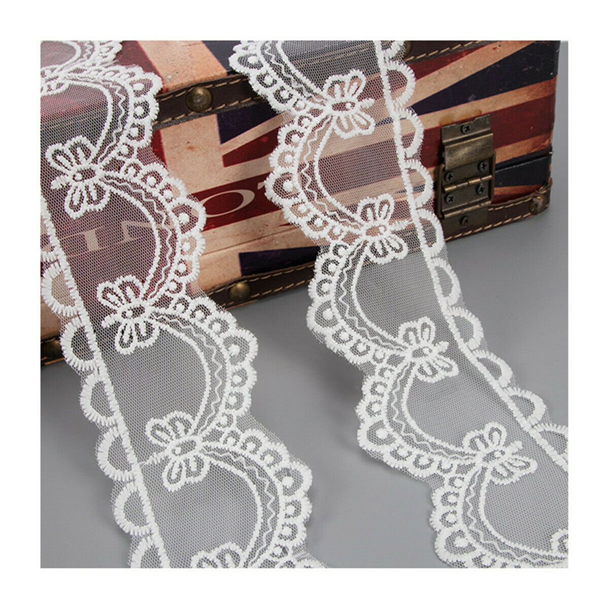 2 Yards Embroidered Butterfly Flower Lace Edge Trim Lace Ribbon Sewing DIY Craft