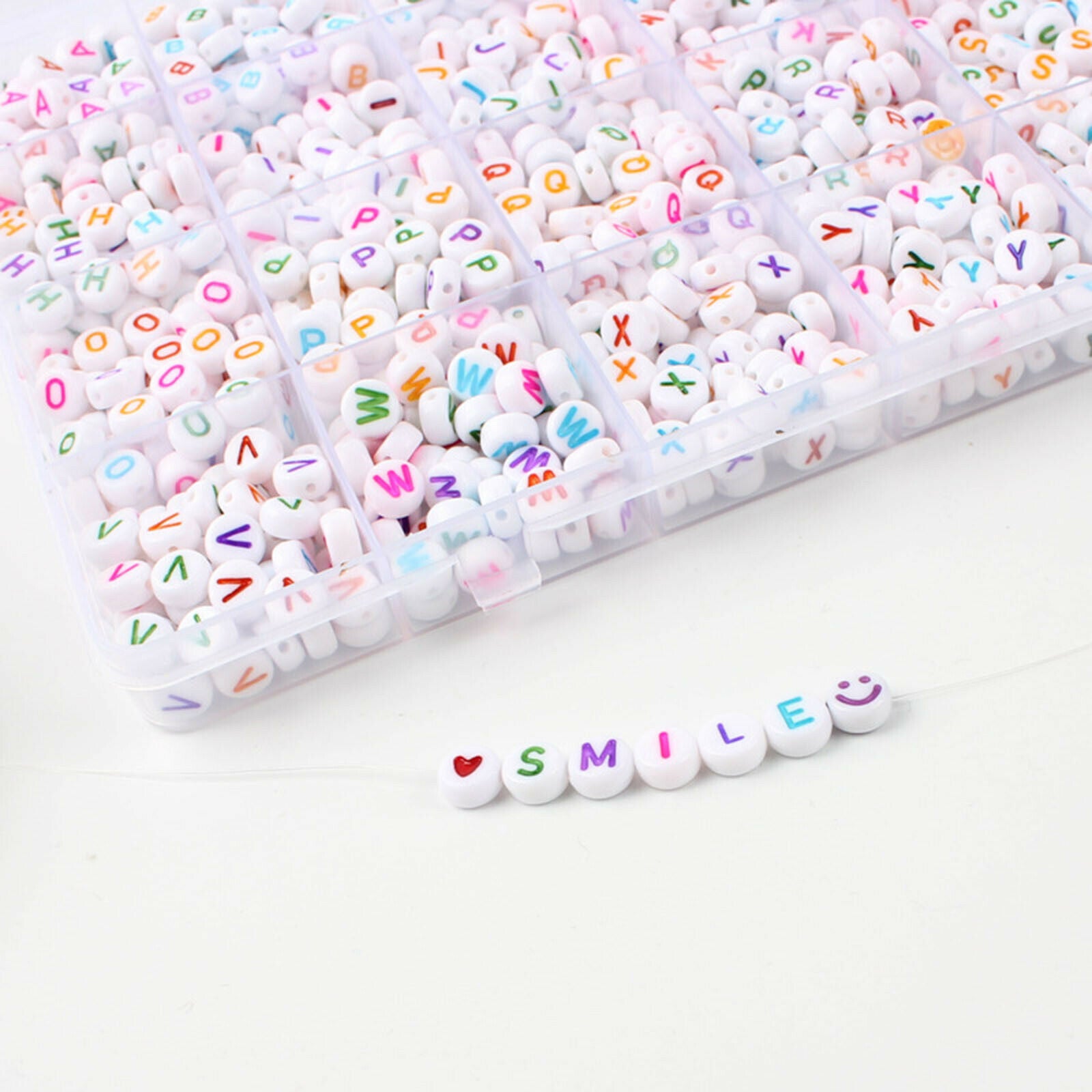 1400Pcs White Alphabet Letter Beads Colorful Spacer Beads DIY Name Bracelets