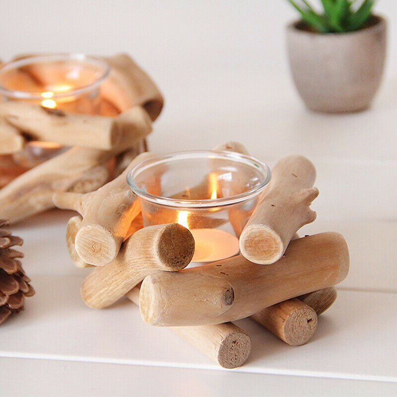 1PCS Natural Wooden Candle Holder Tealight Candlestick Festival Supply ChrisBDA