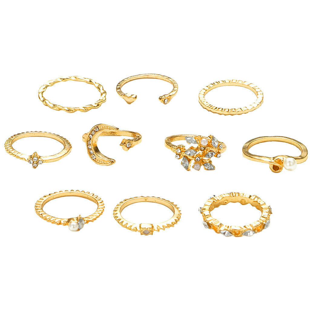 10pcs Rings Star/Moon Theme Ornament Accessory for Women Girl Holiday Travel