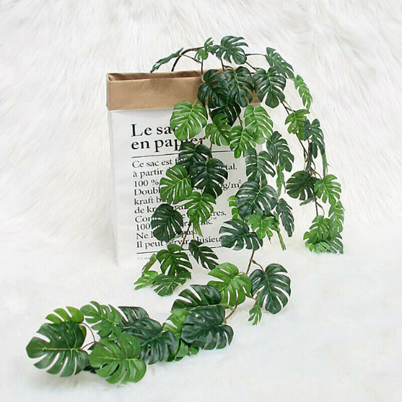 80cm Silk Tropical Palm Leaves Vine Artificial Jungle Turtle Rattan Home .l8