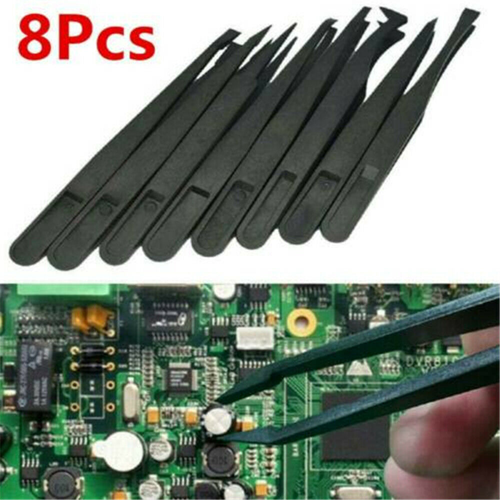 UK ESD Anti-static Tweezers Maintenance Repair Plastic Tools - 8 Pcs / Set