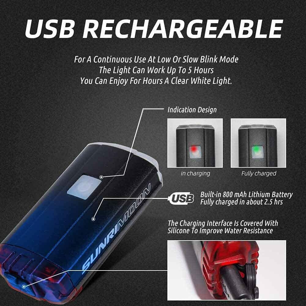 USB Rechargeable Waterproof Bike Headlight Tail Cycling Safety Warning Lamp