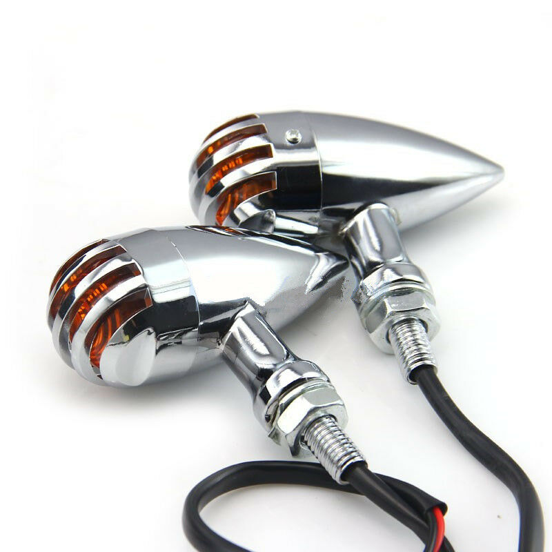 2x Chrome Bullet Type Motorcycle Turn Signals Tail Brake Light Old School Bobber