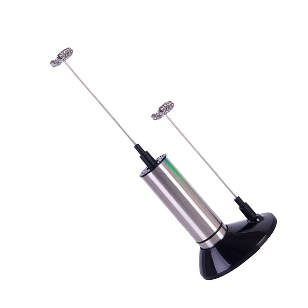 Two Spring Whisk Electric Milk Frother Mixer Hand Milk Foamer with Stand