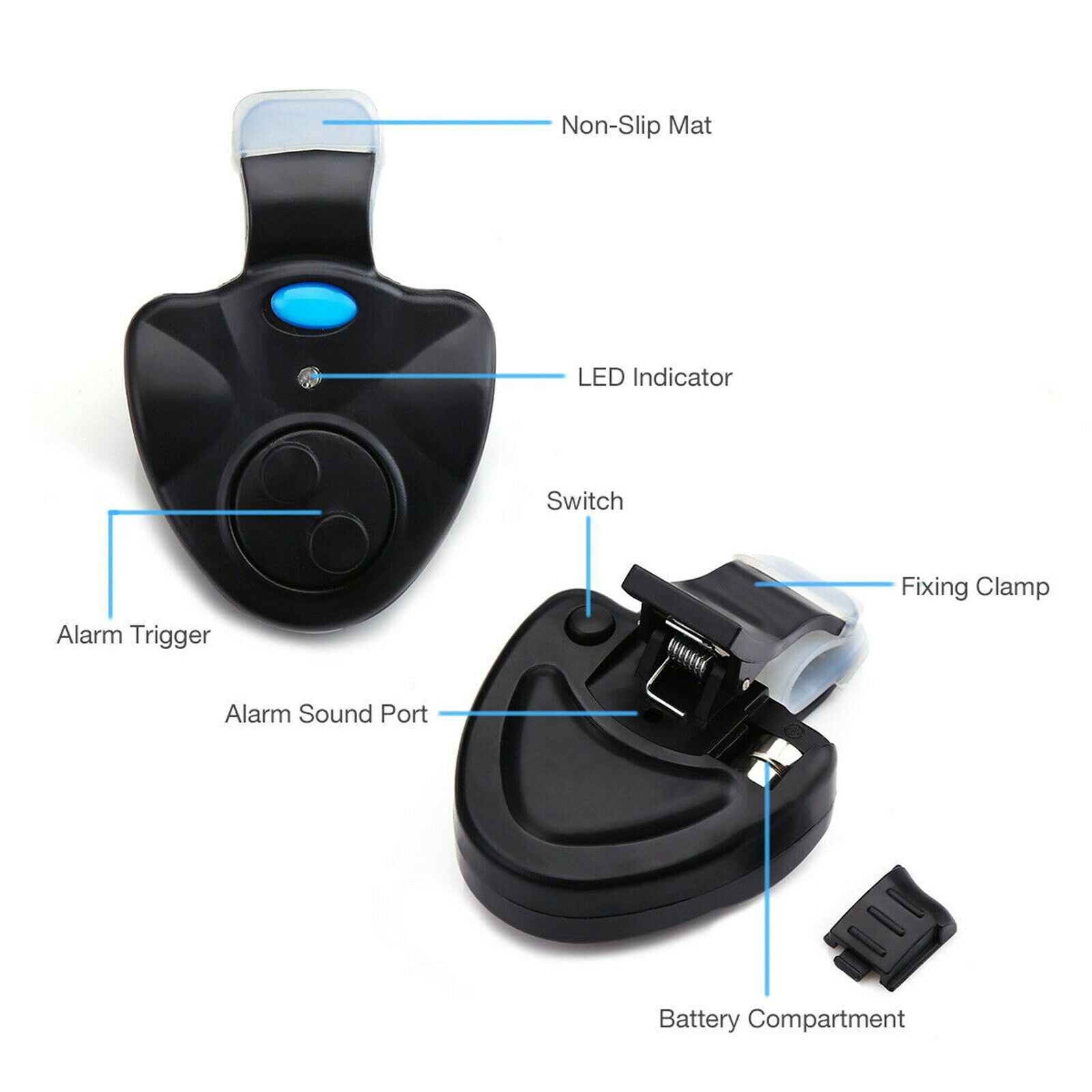 Electronic Fishing Bite Alarm LED Light Sound Alert Bell Clip On Alertor Ring