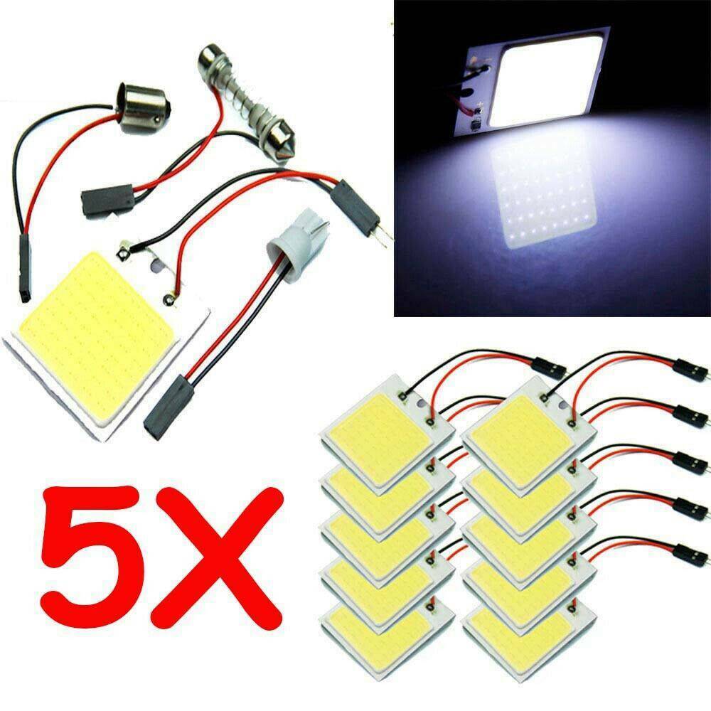 5-Pack 48 SMD COB White Panel LED T10 Car Interior Panel Light Dome Lamp Bulb
