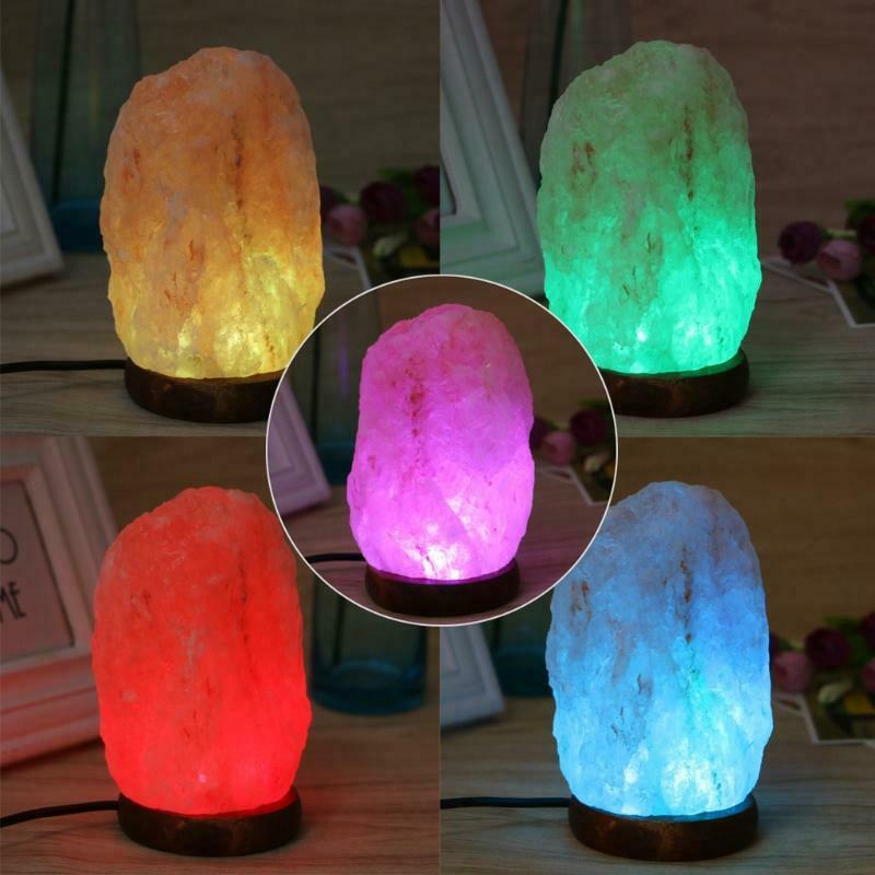 Hand Carved USB Wooden Base Himalayan Rock Salt Lamp Air Purifier Night Lights