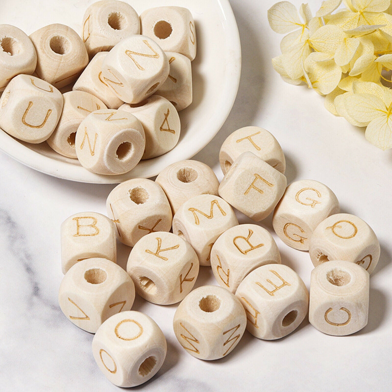 26 Pieces Square Wood Letter Beads Loose Bead Initial A-Z Crafting Supplies