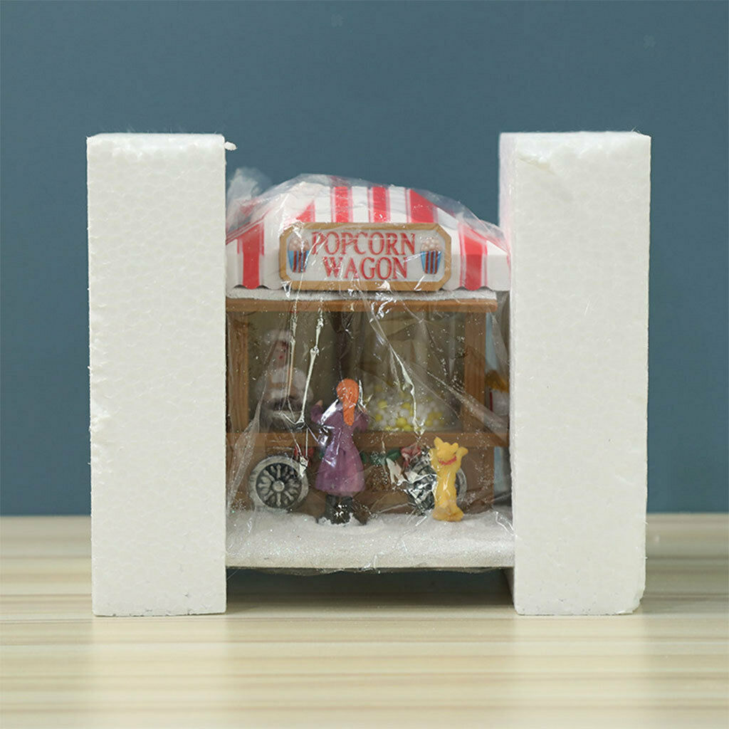 Christmas Snow House LED Popcorn Wagon Village Town Home Holiday Decoration