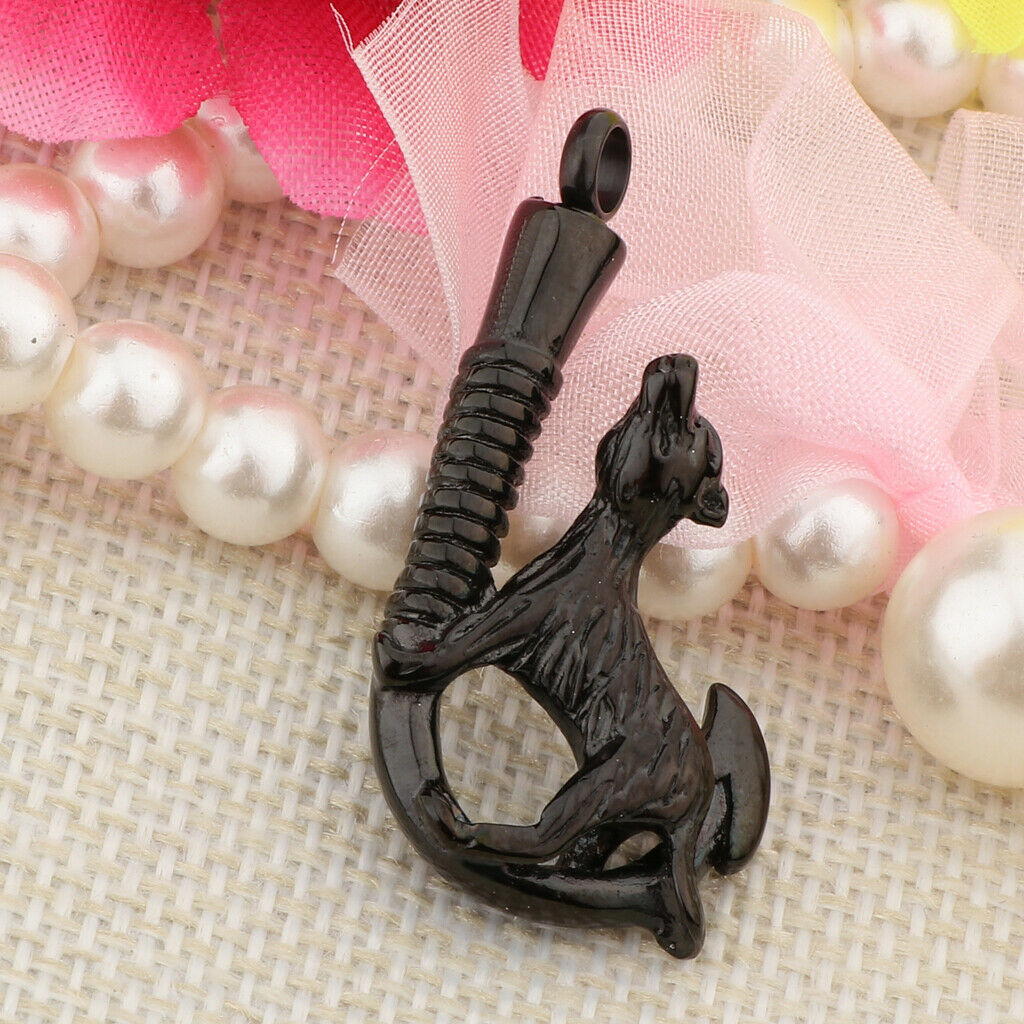 Love Pet Dog Stainless Steel Fish Hook Cremation Memorial Ash Pendant Black