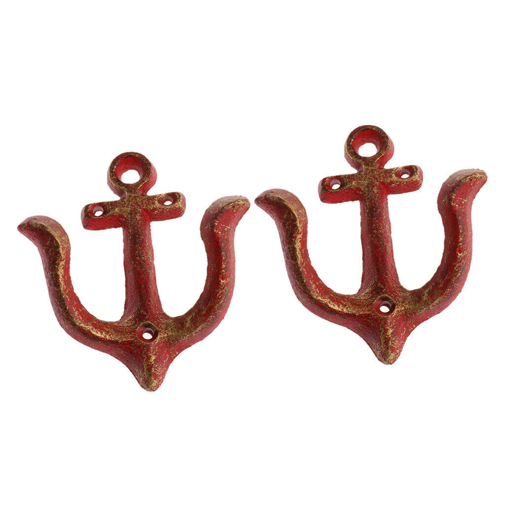 2x Wall Hook Coat Hook Rack Hanger Decoration Red Wall Mounted Anchor Shaped