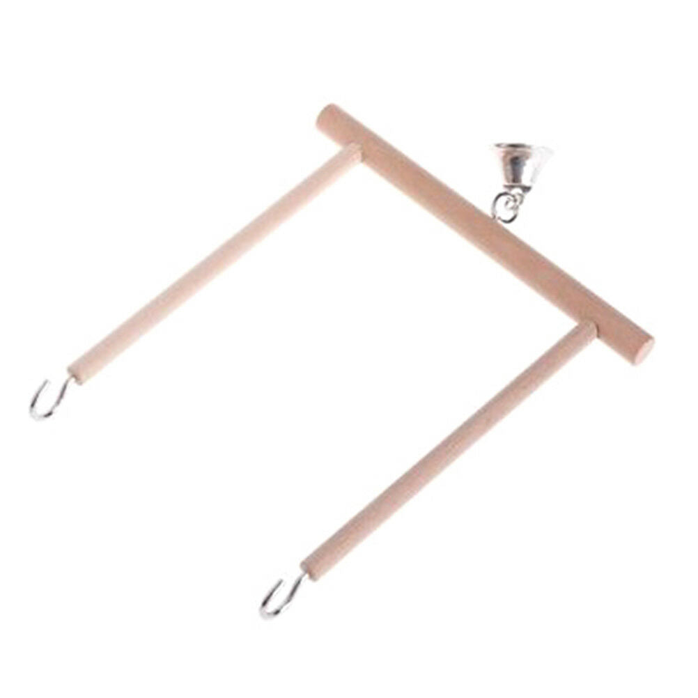 Birds Perch Parrot Play Toys Stand Holder natural Wooden Swing Bell Cage H.l8
