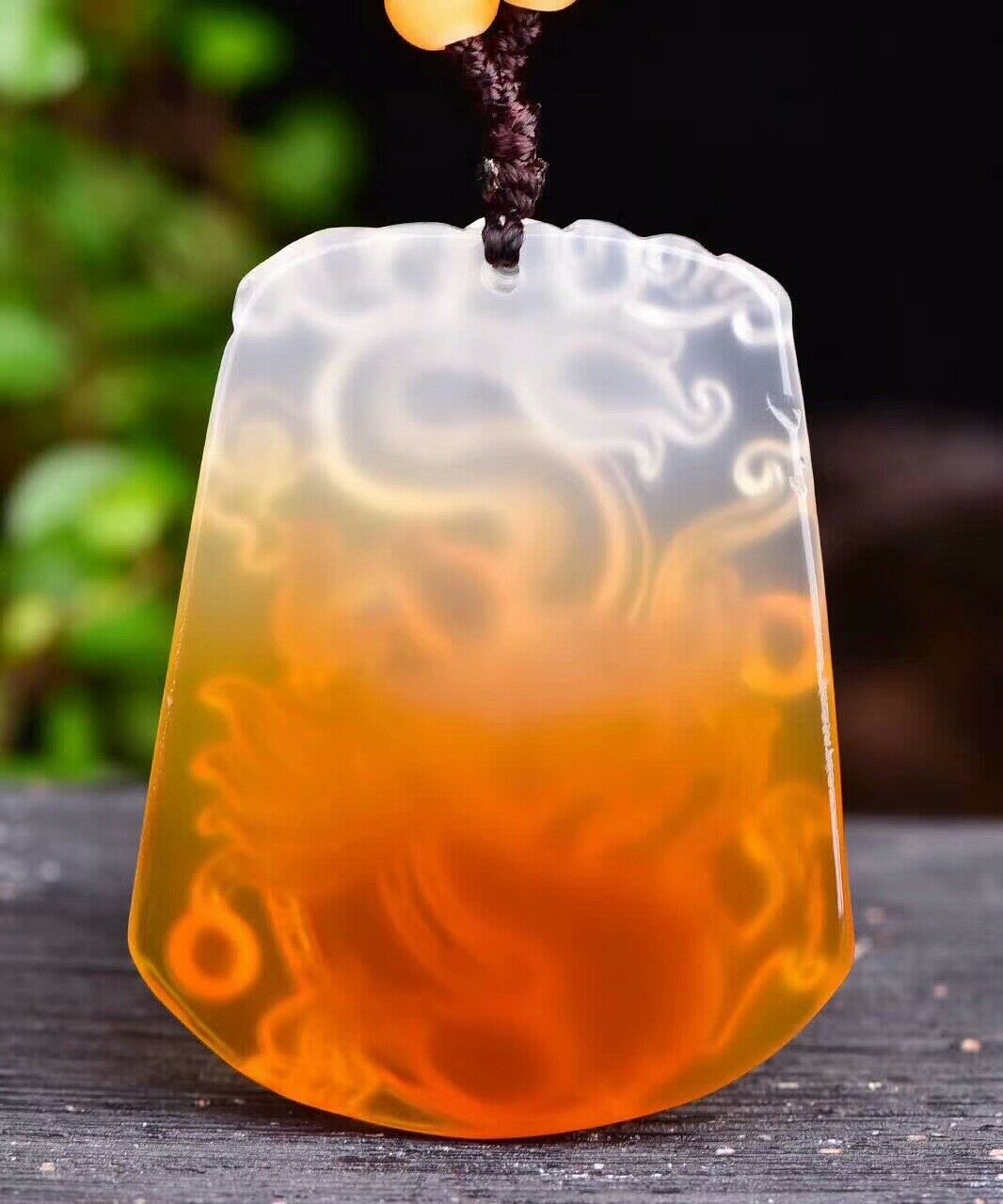 Beautiful Natural White/Yellow Agate Chalcedony Hand-Carved Fly Dragon Pendant