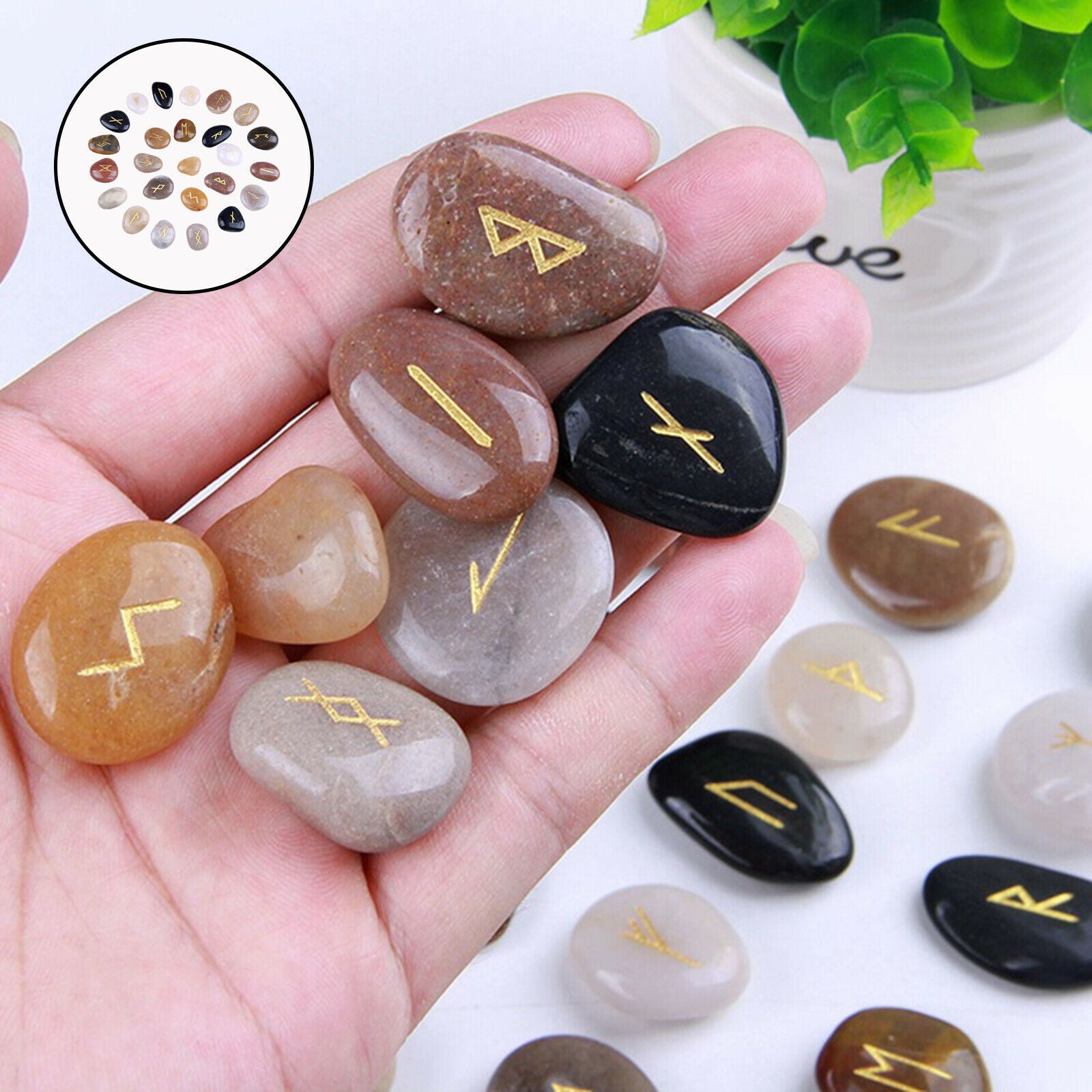 25PCS Rune Stone For Divination Viking Symbols Energy Stones Gift Home Decor