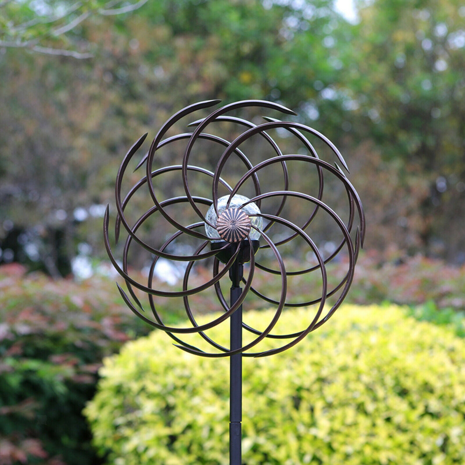 Cast Iron Solar Powered Windmills Wind Spinner Led Lights Walkway Decor Art