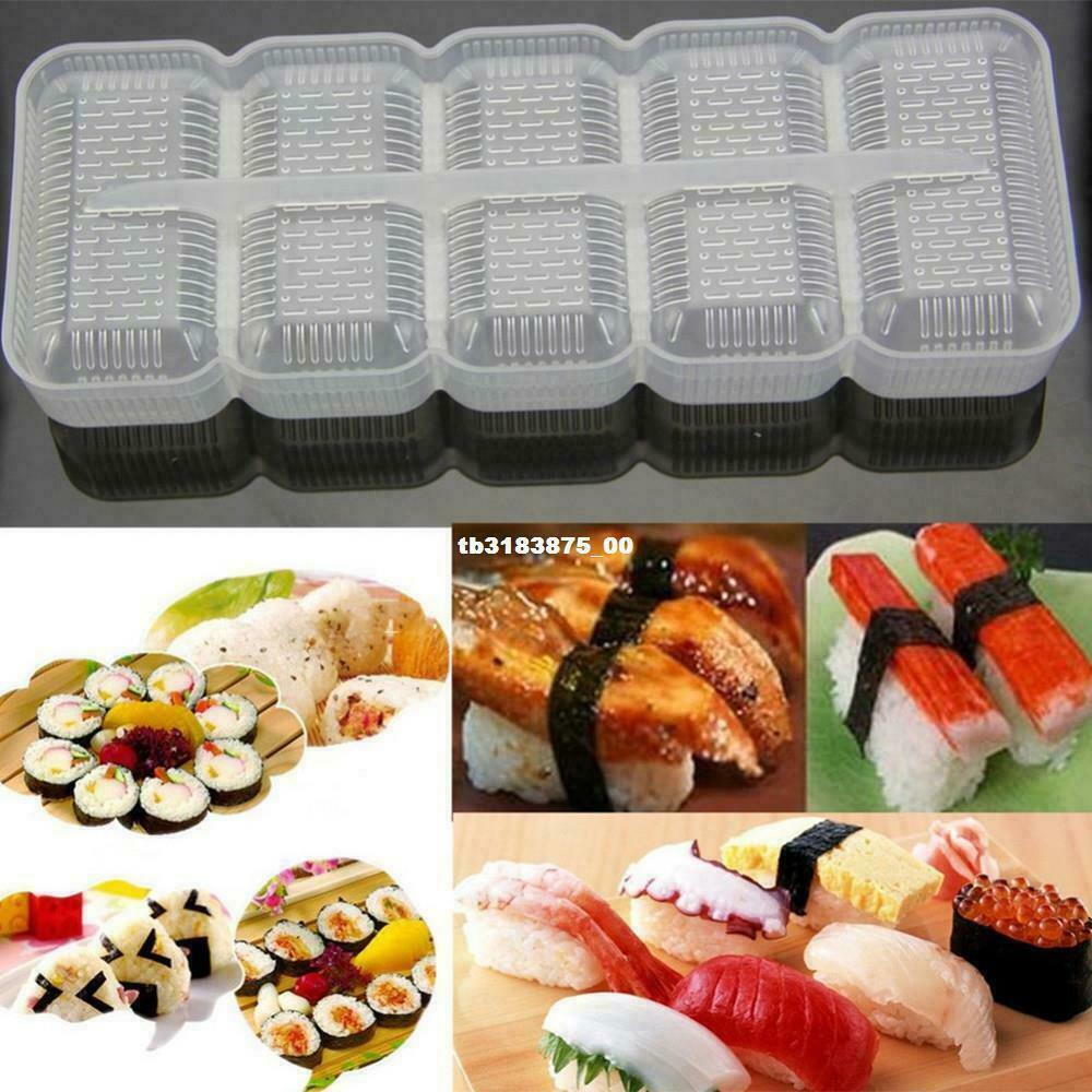 100℃ Sushi 5 Roll Maker Kit Rice Plastic Mold Mould Kitchen Non-stick DIY Set