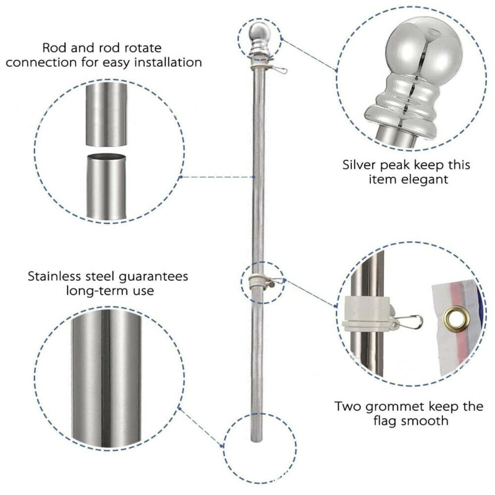 6FT  Flag Pole Stainless SteelTelescopic 5-Section Assembly Outdoor Accessories