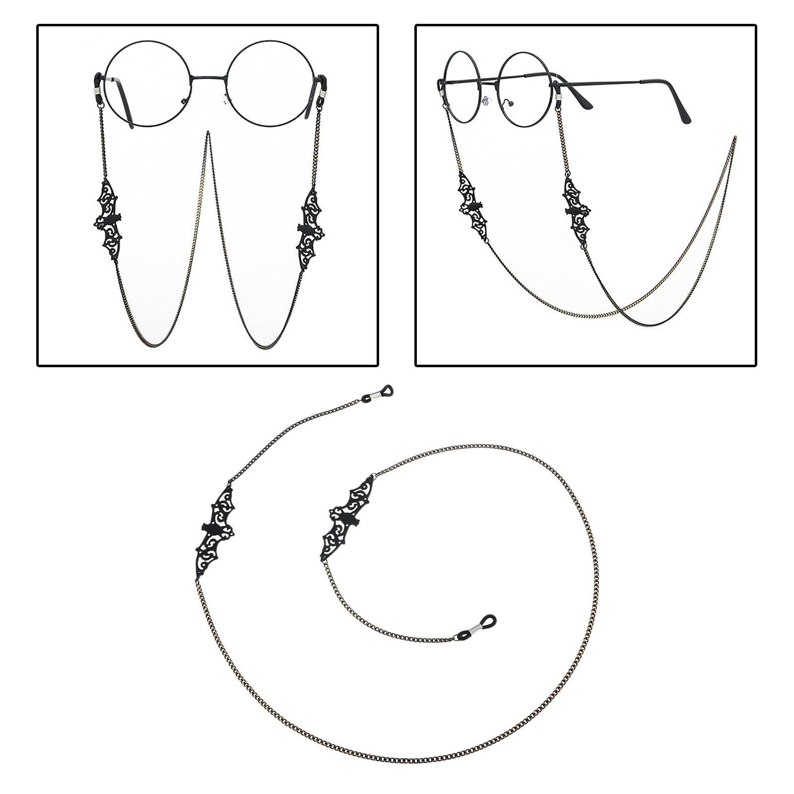 Decorative Eyeglass Chain Black Bat Decor Eyewear Retainer Necklace Lanyards