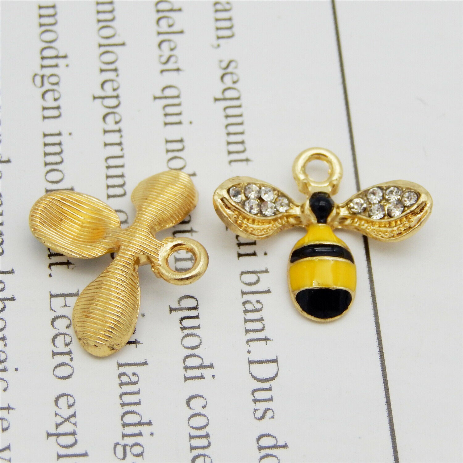 12 pcs Enamel Bee Charm Alloy Crystal Bumblebee Pendant Earring Findings 17*14mm
