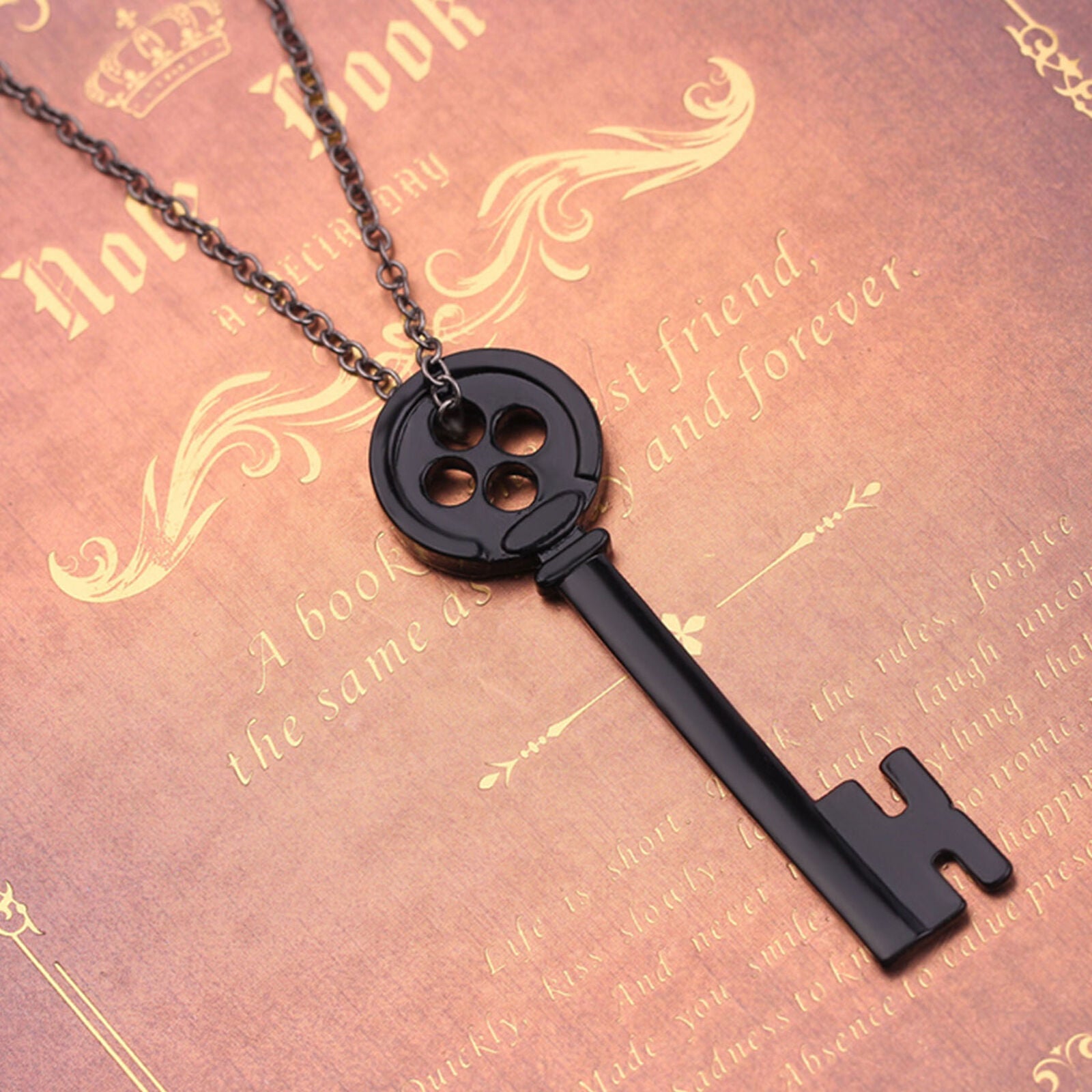 Women Black key Pendant Necklace Halloween Party Jewelry