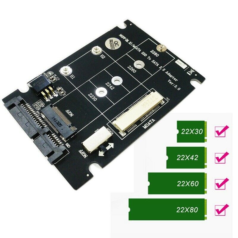 Mini PCI-E B M-KEY M.2 NGFF & 2.5" mSATA SSD to SATA III 3.0 Converter Adapter