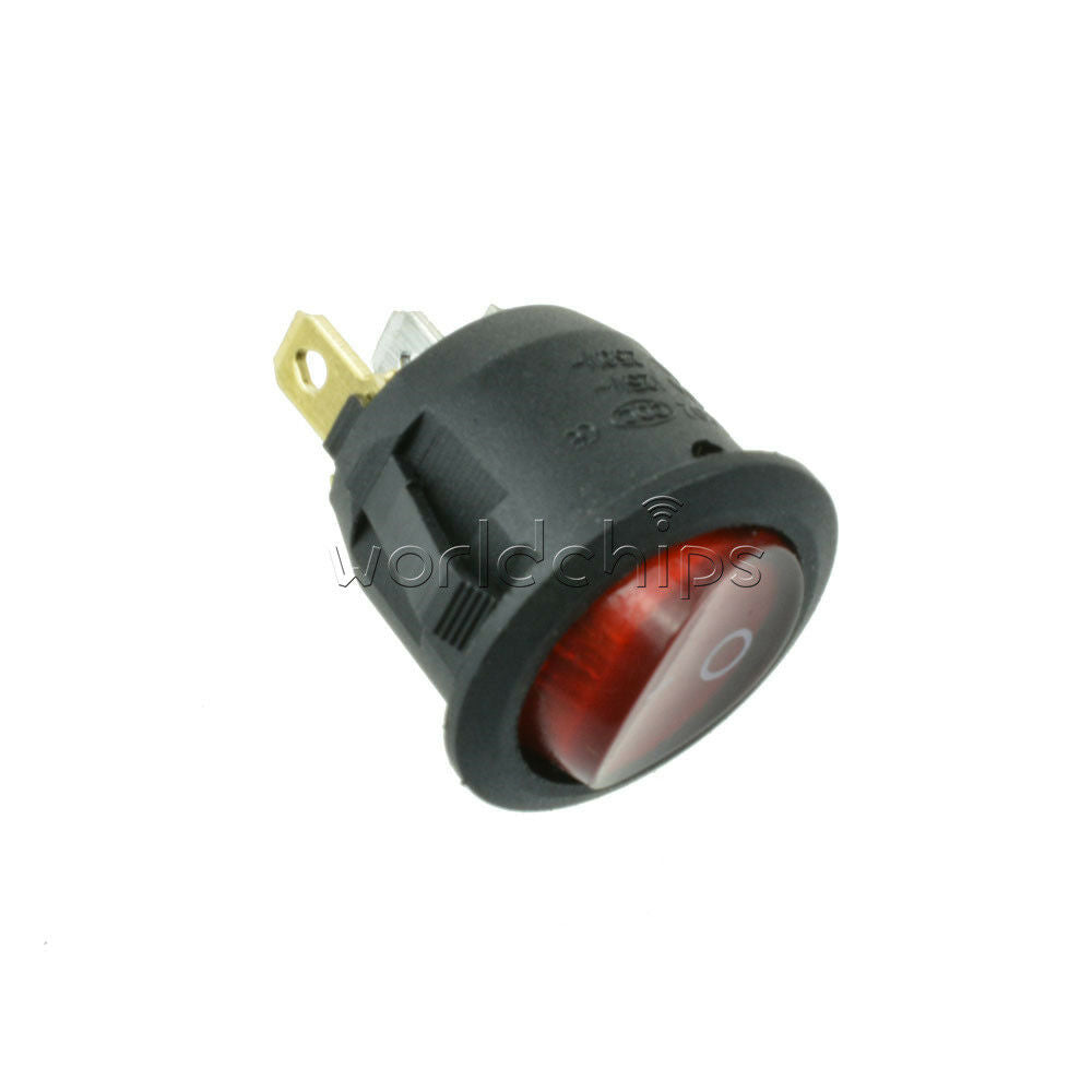 5Pcs Mini Round Red 3 Pin 125/250V SPDT ON-OFF Rocker Switch Snap-in