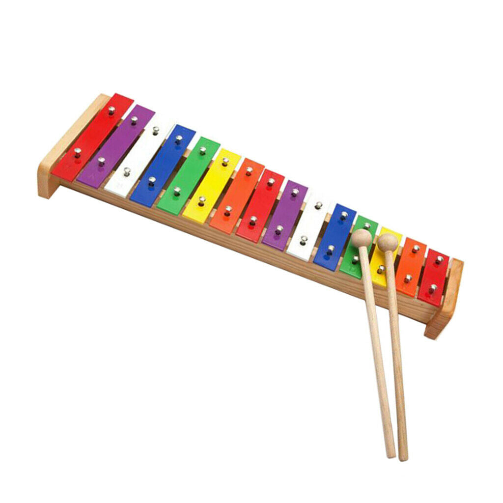 Xylophone for children made of wood, carillon with 2 x wooden mallets,