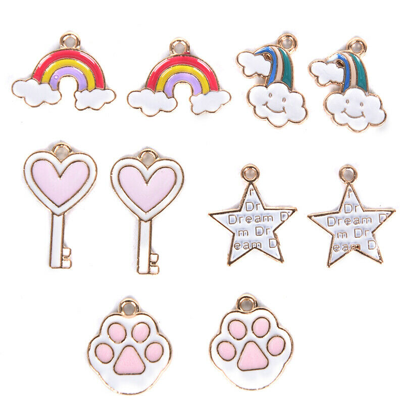 10pcs Mix Heart Key Cloud Metal Enamel Charms Pendant DIY Jewelry Making Fi_DD
