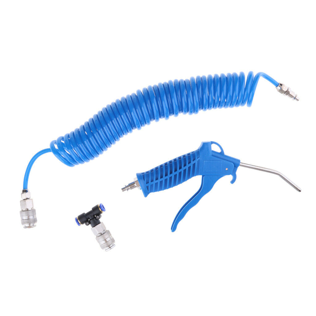 Air Blow Gun Dust Cleaner Kit Hand Tools, 5M Recoil Hose, Steel Nozzle Kit,