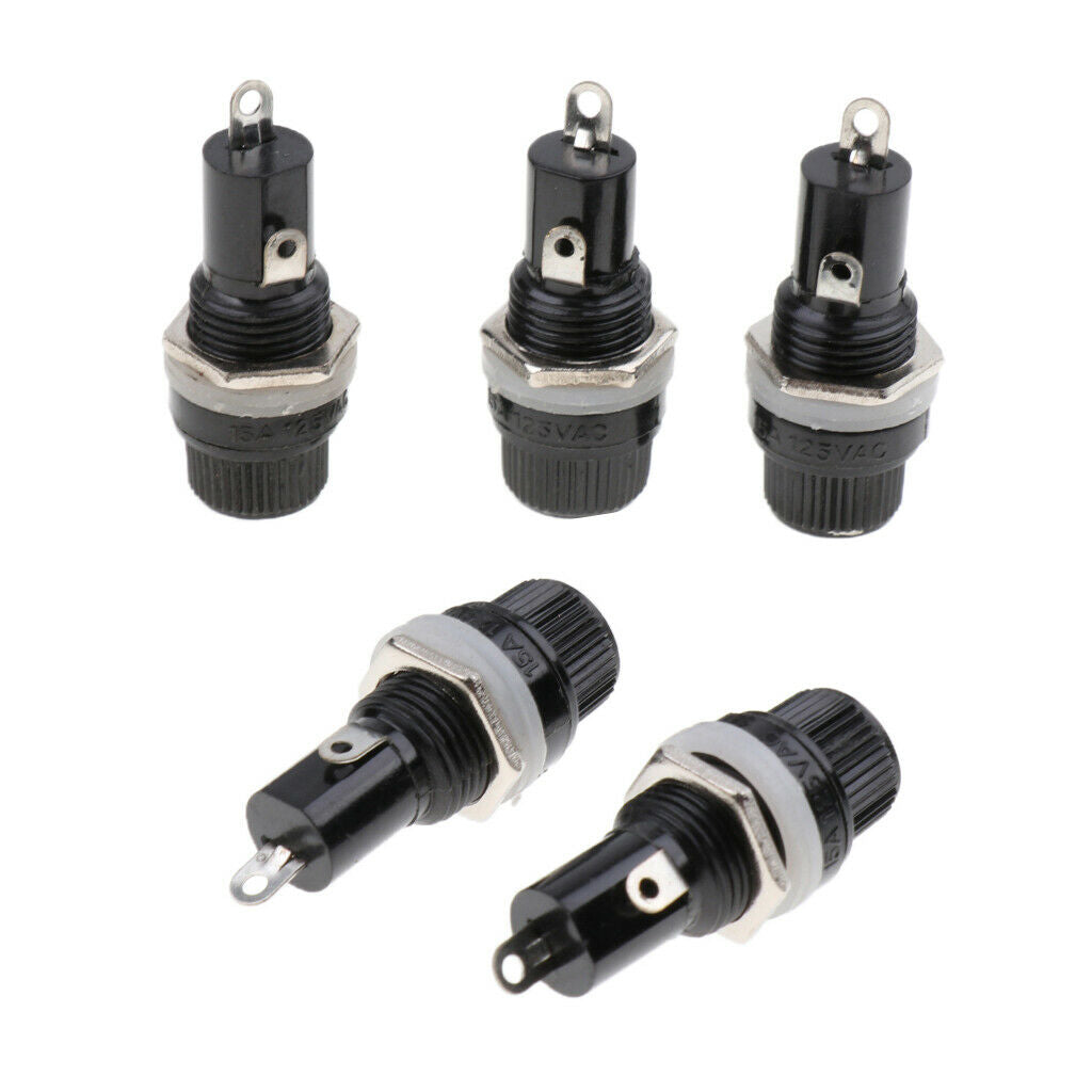 5PCS AC 125V/15A 250V/10A Screw Cap Panel Mounted 5x20mm Fuse Holder Black