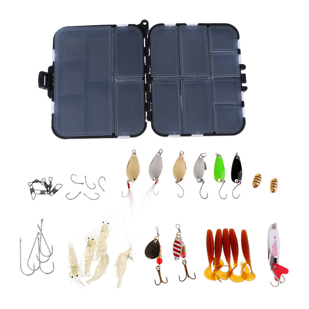 35pcs Fishing Lure Set Kit Spoon Lure Spinnerbait Worm Hooks with Tackle Box