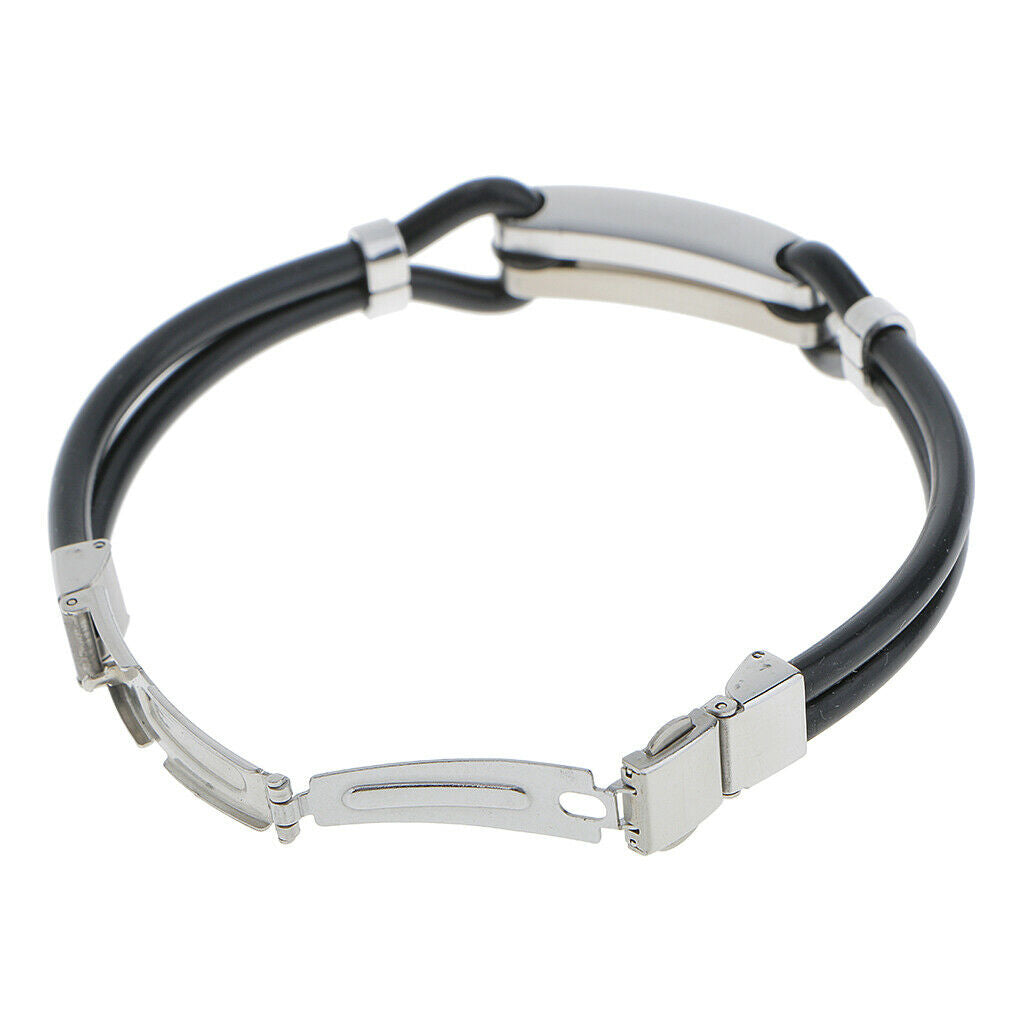 Simple Style Cool Stainless Steel Mens Rubber Fold Over Clasp Wristband Bracelet