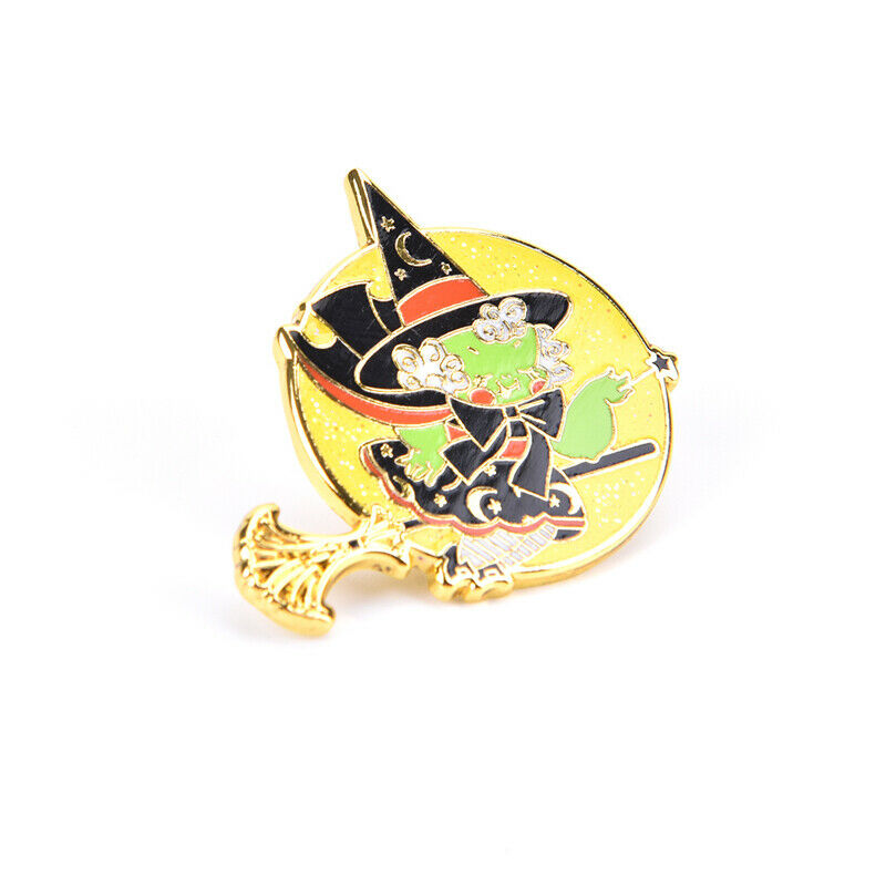 Glisten Full Moon Flying Witch Hard Enamel Pin Magic Girl Brooch Halloween G JD
