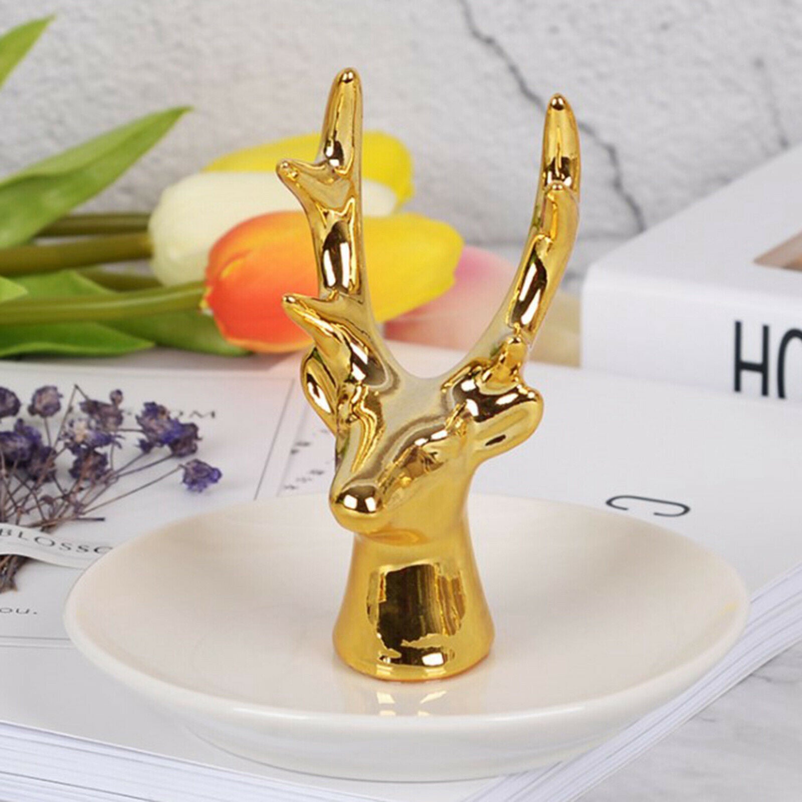 Handmade Deer Jewelry Display Stand Trinkets Necklace Earrings Holder Plate