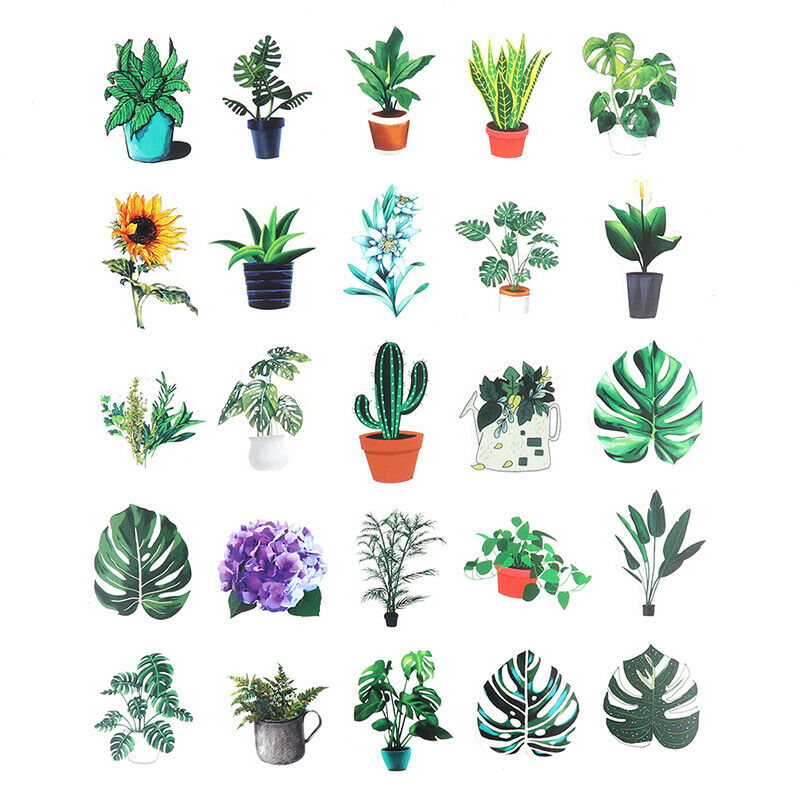 100PCS  Green Plants Stickers Bike Guitar Laptop Waterproof PVC Stic Lt