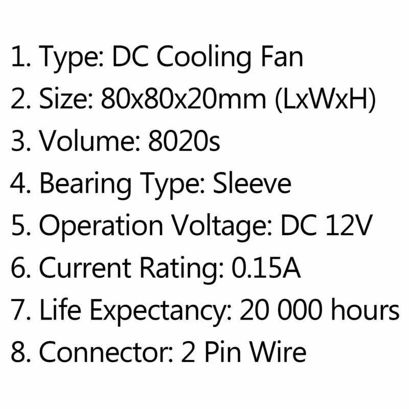 10x DC 12V 8cm 80x80x20mm 8020S 80mm CPU System brushless Cooling Fan 2pin A1
