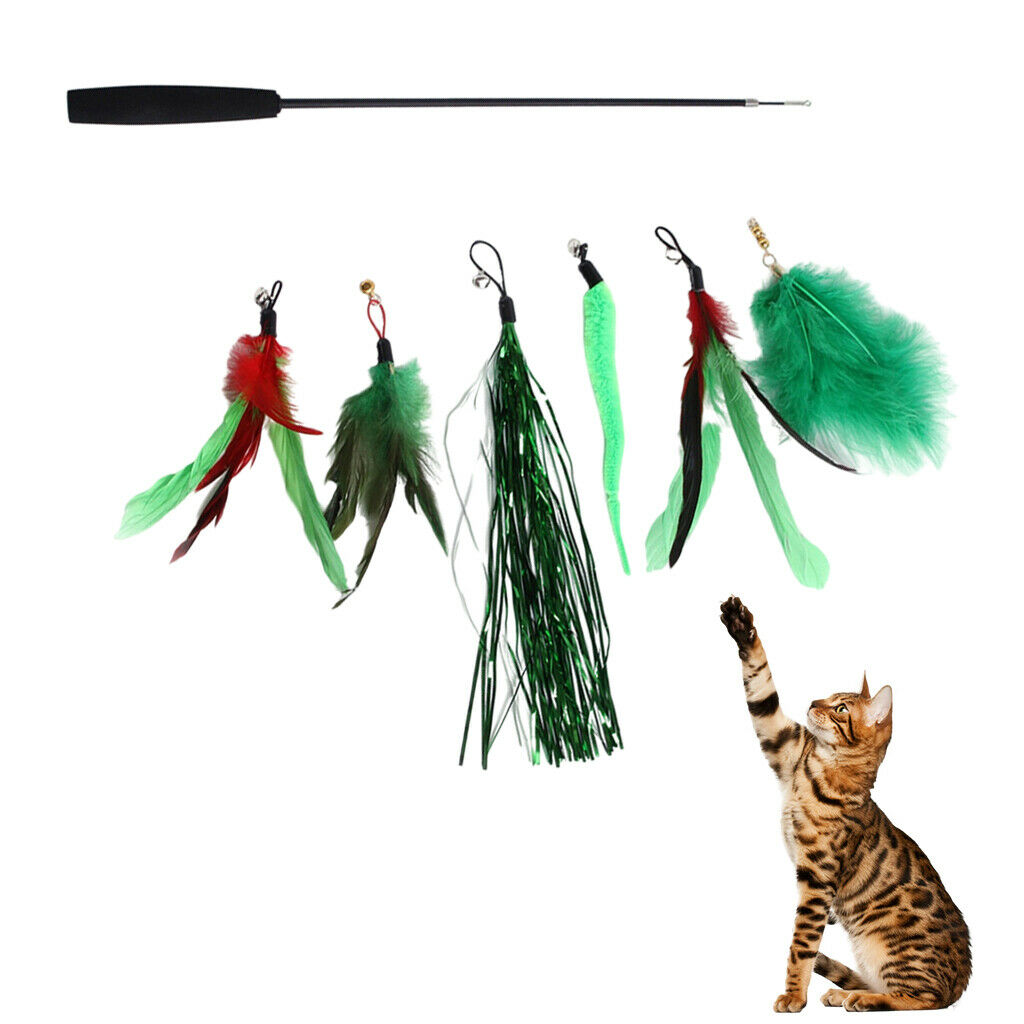 Cat Teaser Wand Kit Funny Interactive Catcher Toys Retractable Pole for Pet