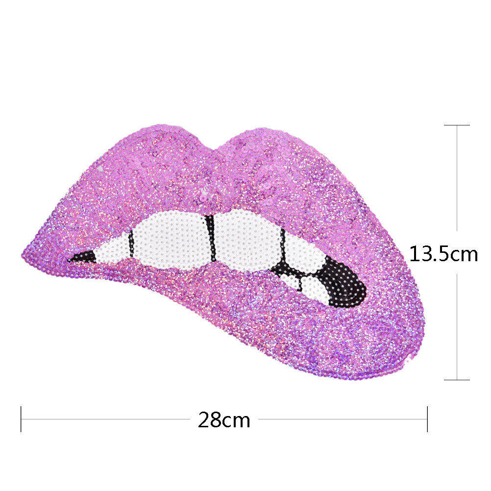 Purple sexy lips iron on sequins sew on patches DIY applique for clothes c.l8