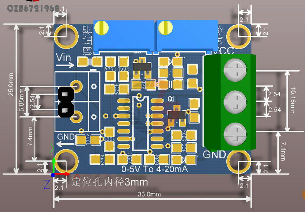 0-2.5V/3.3V/5V/10V/15V/24V to 4-20mA Voltage to Current Signal Conversion Module