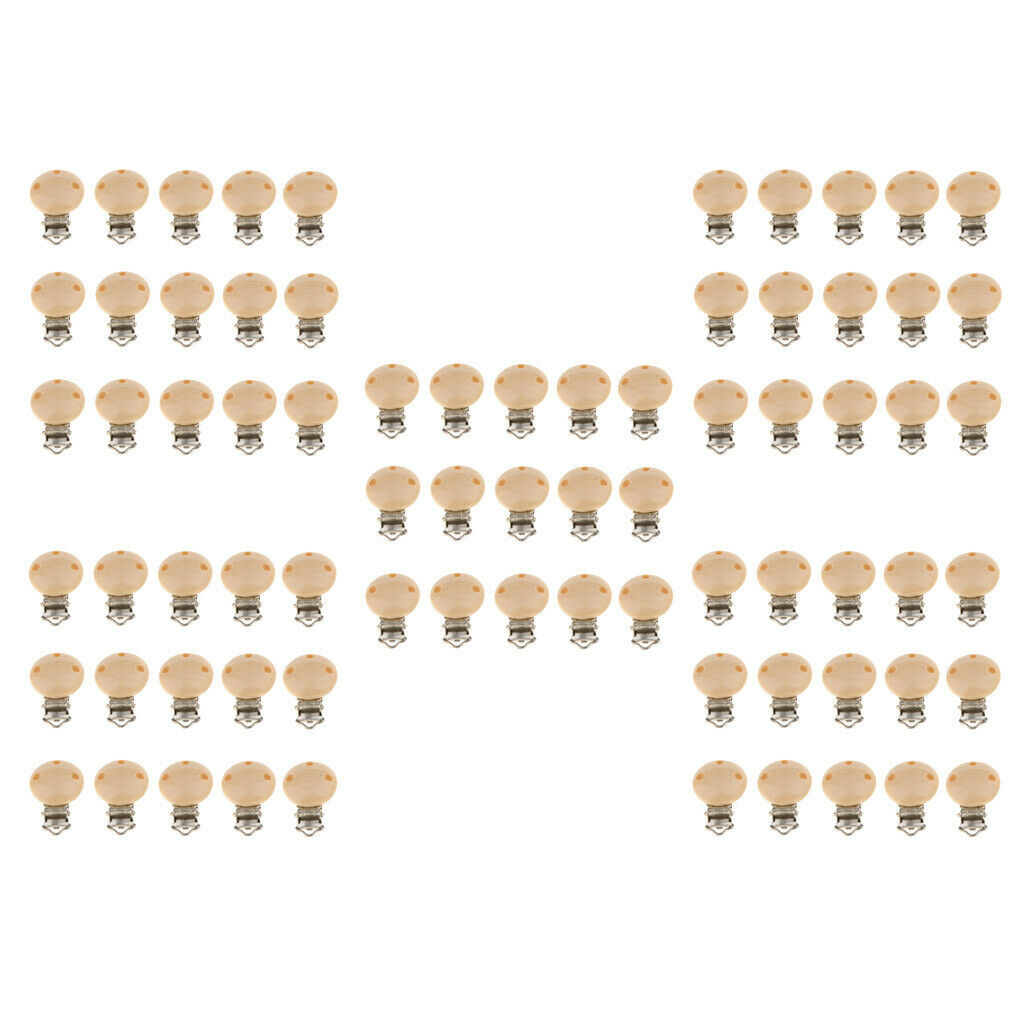 75 Pieces Wooden Round Baby Pacifier Clip Soother Dummy Clips DIY Bead Tool