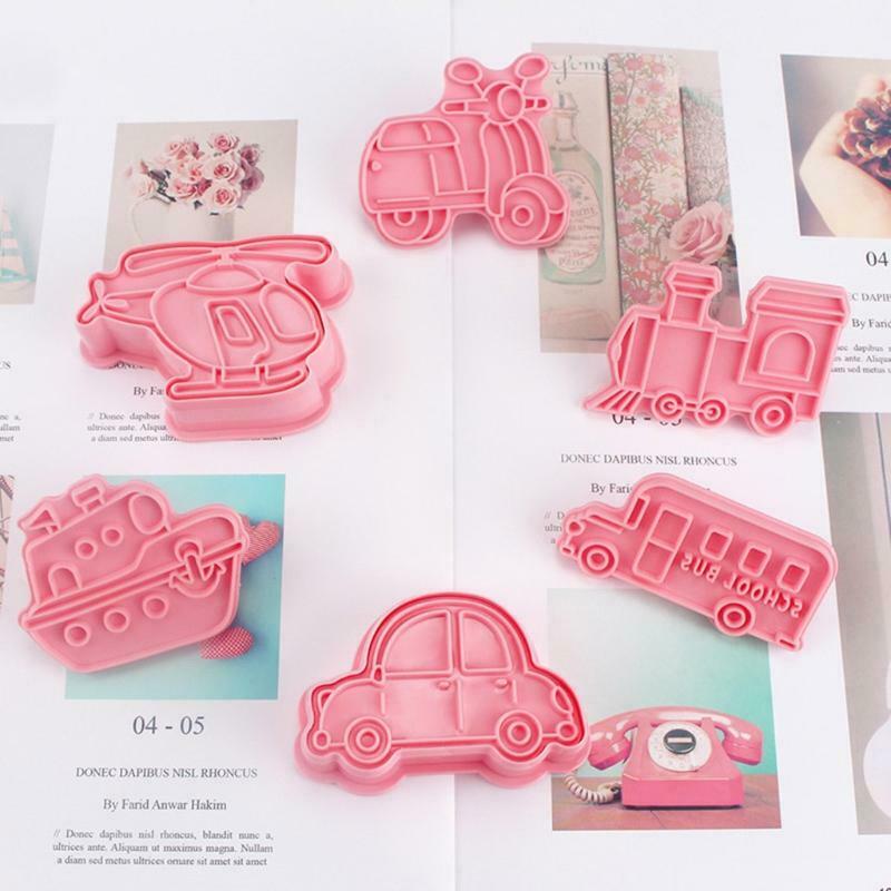 Set of 6 Plastic Cookie Moulds Cookies Cutters Biscuit Stamper Cookies Moulds