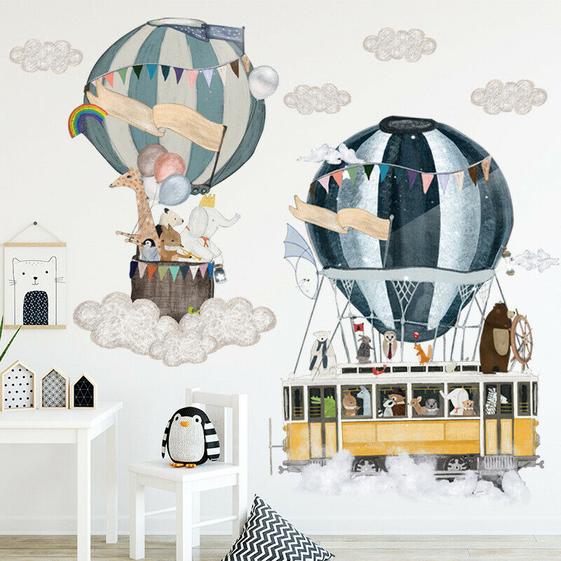 Cartoon Hot air balloon Wall Stickers animals Kindergarten room Wall Deca.l8