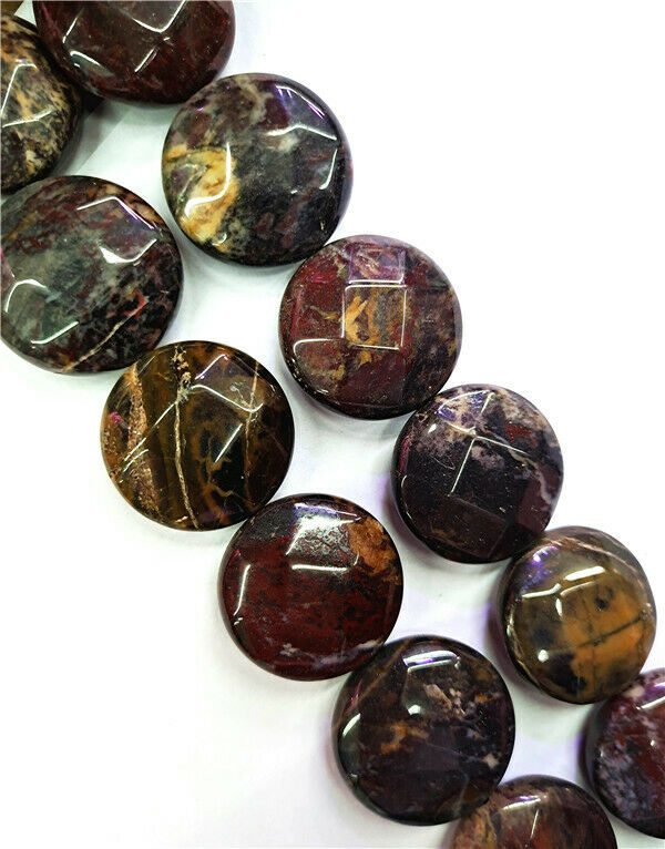 1 Strand 30x12mm Brown Red Bloodstone Facet Round Loose Beads 15.5inch HH8500