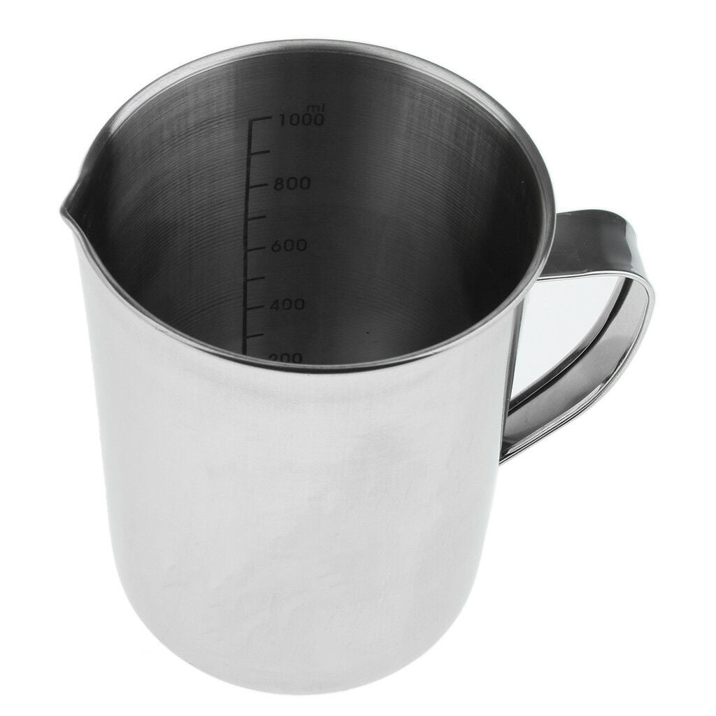 Stainless Steel Kitchen Handle Water Liquid Measurement Cup Scale Mug 1000ml