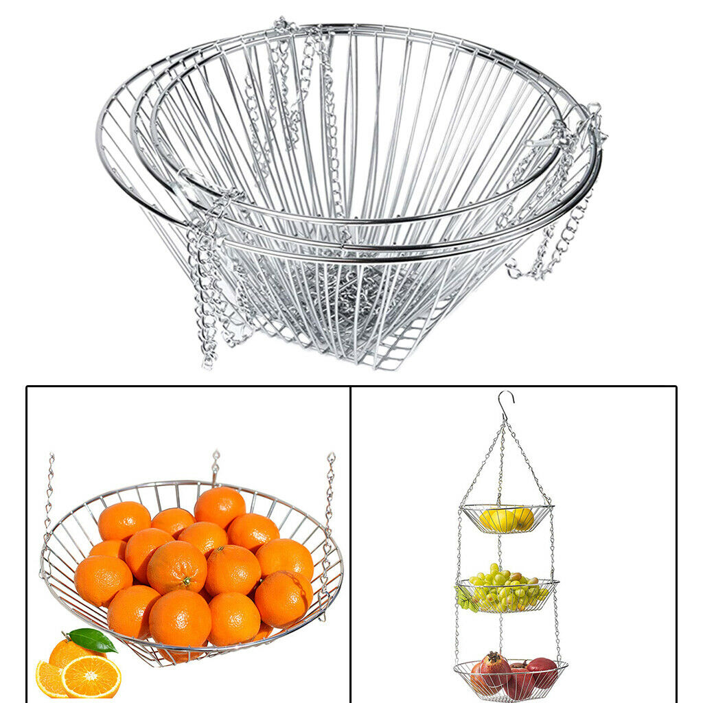 3-Tier Bowls Modern Hanging Fruit Basket Stand Iron Wire Vegetable Bread